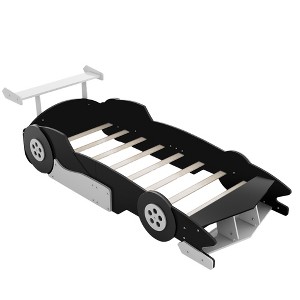 Bellemave Twin Size Race Car Bed，Cool Car Bed Frame with Storage Shelves,Car Bed  with Wheels，for Boys and Girls，Black - 1 of 3