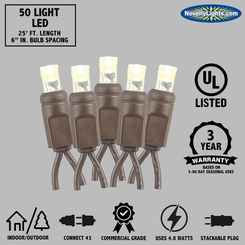 Novelty Lights 50 Light LED Christmas Mini Light Set (Brown Wire, 25 Feet), 4 of 8