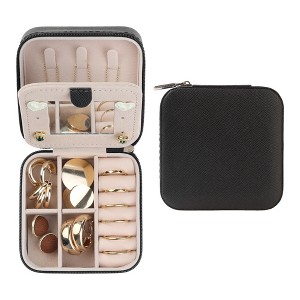 Unique Bargains Travel Small Portable PU Leather Jewelry Case with Mirror - 1 of 4