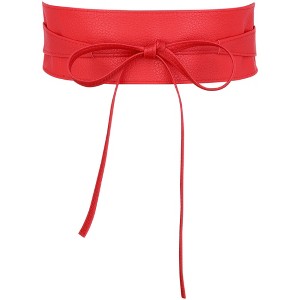 INSPIRE CHIC Women's Faux Leather Bowknot Wrap Around Wide Waistband Obi Belts 1 Pc - 1 of 4