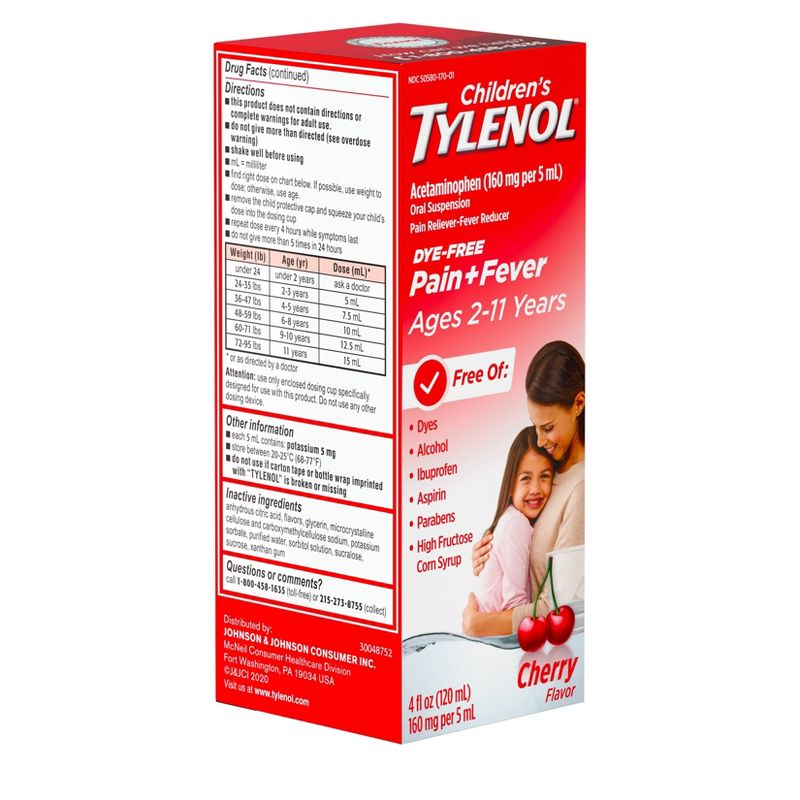 Children&#39;s Tylenol Dye-Free Pain + Fever Relief Liquid - Acetaminophen - Cherry - 4 fl oz, 5 of 10