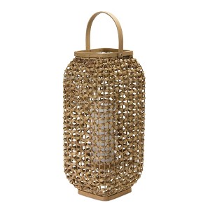 Woven Wicker Lantern with Glass Insert – 20" Tall Decorative Candle Holder by Melrose - 1 of 3