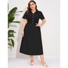Coolmee Women Plus Size Dress Summer Button Down Smocked Midi Dress Short Sleeve Sundress - 3 of 4