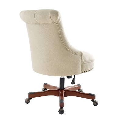 Beige Fabric Ergonomic Swivel Office Chair with Wood Base