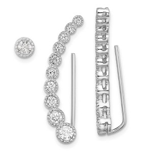 Black Bow Jewelry CZ Rhodium-Plated Sterling Silver 1 Ear Climber & 1 - 5mm Stud Earring - 1 of 4