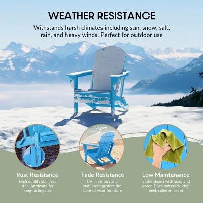 Pacific Blue HDPE Outdoor Folding Adirondack Chairs with Arms, Set of 2