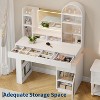 Arched Vanity Desk with Mirror - 3 Drawers & 11 Shelves, Makeup Table w/ Outlet & Stool for Bedroom - 3 of 4