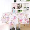 PiccoCasa Round Vinyl Water Oil Resistant Printed Tablecloths Red Purple Flower 70" Dia - 2 of 4