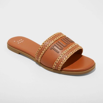 Women's Nehemia Slide Sandals - A New Day™ Cognac