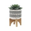 Set of 2 Geometric Ceramic Planters on Wooden Stand Gray - Sagebrook Home: Indoor/Outdoor Decorative Pot Set - 4 of 4