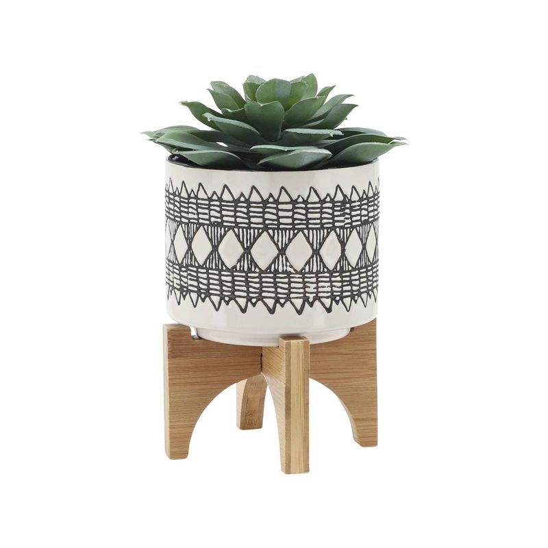 Set of 2 Geometric Ceramic Planters on Wooden Stand Gray - Sagebrook Home, 5 of 11