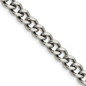 Black Bow Jewelry Men's 7.5mm Stainless Steel Heavy Flat Curb Chain Necklace - 1 of 4