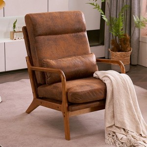 Karl Home High Back Solid Wood Armrest Backrest Iron Frame Linen Indoor Leisure Chair - 1 of 4