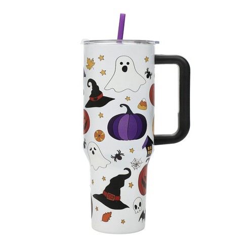 Halloween Scary Icons 40 Oz White Stainless Steel Tumbler with Handle - image 1 of 4