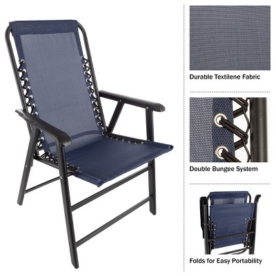 Set of 2 Navy Folding Camping Chairs with Textilene Fabric