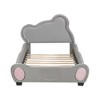 Twin Size Velvet Platform Bed with Bear-Shaped Headboard, with Bed-End Storage Pocket, Gray - 3 of 4