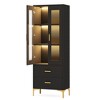Resenkos Bookshelf, Bookcase Standing Shelf Unts,Freestanding Bookcase Bookshelf with LED Light, Doors & 2 Drawers,Black - 3 of 4