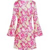 Womens Long Sleeve A Ling Mini Dress U Neck Floral Short Dress - 3 of 4