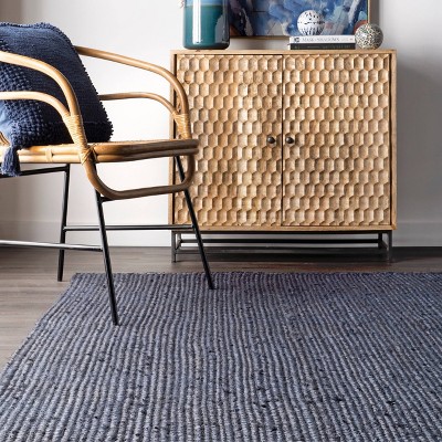 Handcrafted Navy Braided Jute Area Rug - Easy Care 73"x7"