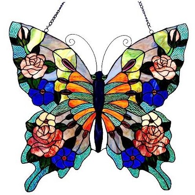 CHLOE Lighting Mariposa Tiffany-glass Butterfly Window Panel 24x22.5