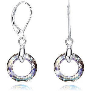 Elegant Crystal Circle Earrings - Sterling Silver Leverback Design, a Hypoallergenic Gift for Mom & Special Women - 1 of 4