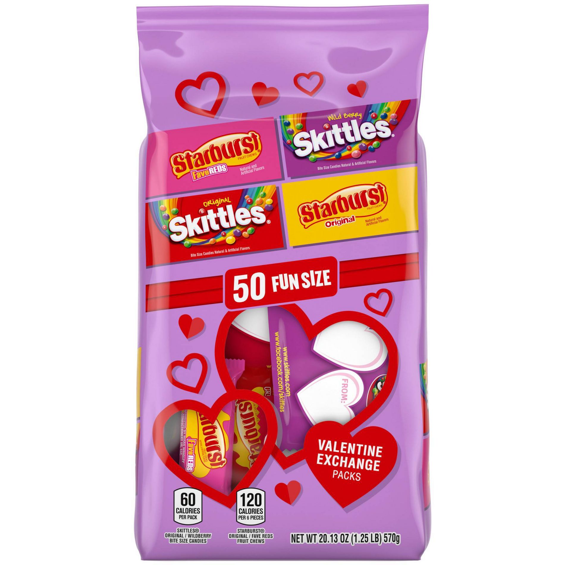 Mars Skittles & Starburst Fun Size Valentine's Day Exchange Candy Party Size - 20.13oz/50ct