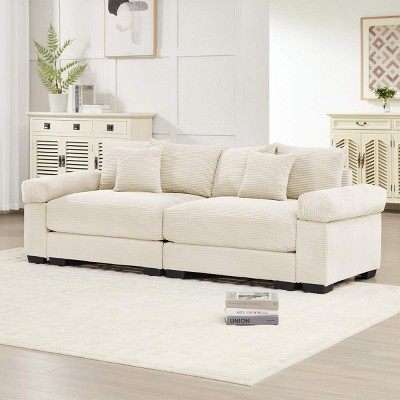 92" Modern Corduroy Sofa with Extra-Thick Cushions and Throw Pillows, Comfy Oversized Cloud Sofa for Living Room or Apartment–The Pop Home