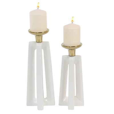 Set of 2 Stone Modern Candle Holders Gold/White - CosmoLiving by Cosmopolitan