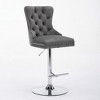 CLIHOME Set of 2 Thick Chrome Swivel Velvet Barstools, Adjustable 25-33" Height, Tufted Buttons & Diamond Pleating - 3 of 4