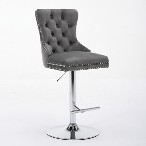 Lyngins Swivel Adjusatble Height Bar Stools Set of 2,Cupreous Nailheads Tufted Kitchen Chairs,Counter Stools for Kitchen Island - 1 of 4