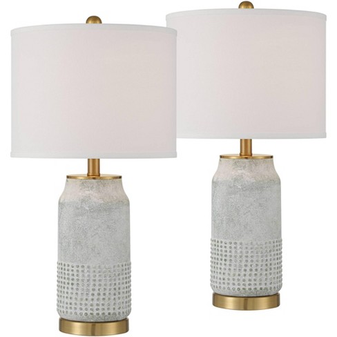 360 Lighting Holly 24 3/4" High Modern Table Lamps Set of 2 Gold and Gray Finish Ceramic White Shade Living Room Bedroom Bedside Nightstand House - image 1 of 4