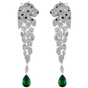 Anna-Kaci Plated Leopard Cheetah Panther Head Zircon Tassel 925 Sterling Silver Drop Dangle Earrings for Women - 1 of 4