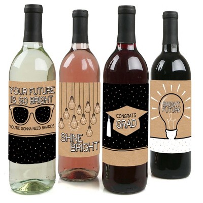 Big Dot of Happiness Bright Future - Graduation Party Decorations for Women and Men - Wine Bottle Label Stickers - Set of 4
