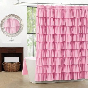 Pink Ruffle Shower Curtain - Farmhouse Ruffled Fabric for Bathroom 72 inches x 72 inch - 1 of 4