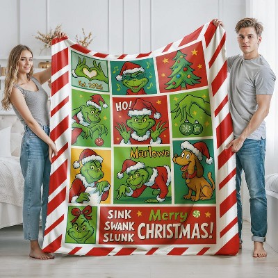 Lomsoe Grinch Christmas Blanket, Holiday Flannel Throw, Cozy Green Xmas Gift for Families.