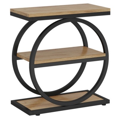 Syemin End Tables Narrow 3-Tier End Table with Storage, Slim Industrial Sofa Side Table, Tall Nightstand with Metal Frame, Brown, 23.62"*11.8"*25.59"