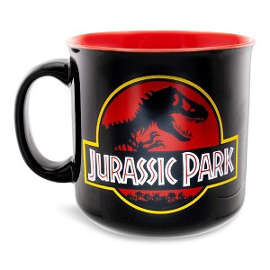 Silver Buffalo Jurassic Park Classic Logo Black Ceramic Camper Mug | Holds 20 Ounces - 1 of 4