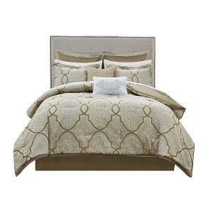 Gracie Mills Tommie 12-Piece Damask Comforter Set with Cotton Bed Sheets - 1 of 4