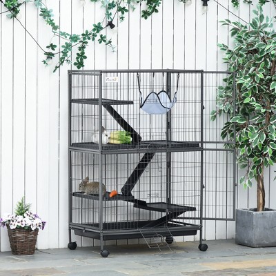 Silvery Gray 50" 5-Tier Steel Small Animal Cage with Hammock