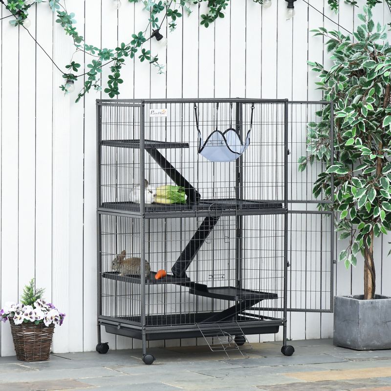 PawHut Small Animal Cage, Ferret Cage, Large Chinchilla Cage with Hammock & Heavy-Duty Steel Wire, Small Animal Habitat with Tray, 3 of 9