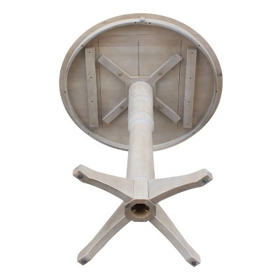 36" Round Washed Gray Solid Wood Bar Height Pedestal Table