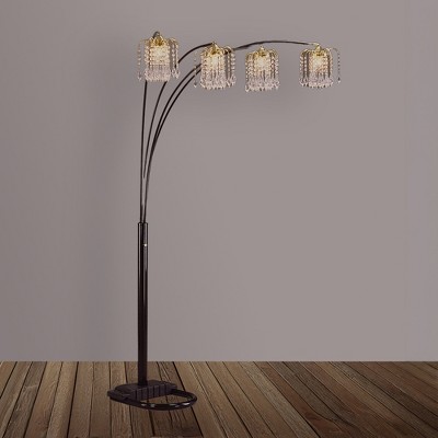 1pc Arc Modern Floor Lamp Classic Luxury Sleek Multi-head Half Moon Radiant Crystal-encrusted Sleek Metallic Stems Living Room Arc Lamp,Black