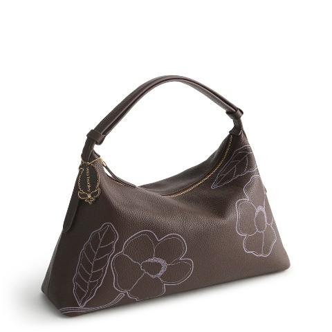 Vera Bradley Women's Leather Marcelle Shoulder Bag Appliqué Floral Coffee Bean