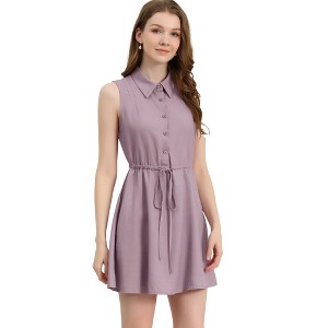 Allegra K Women's Sleeveless Point Collar Drawstring Waist Button Down Shirtdress - 1 of 4