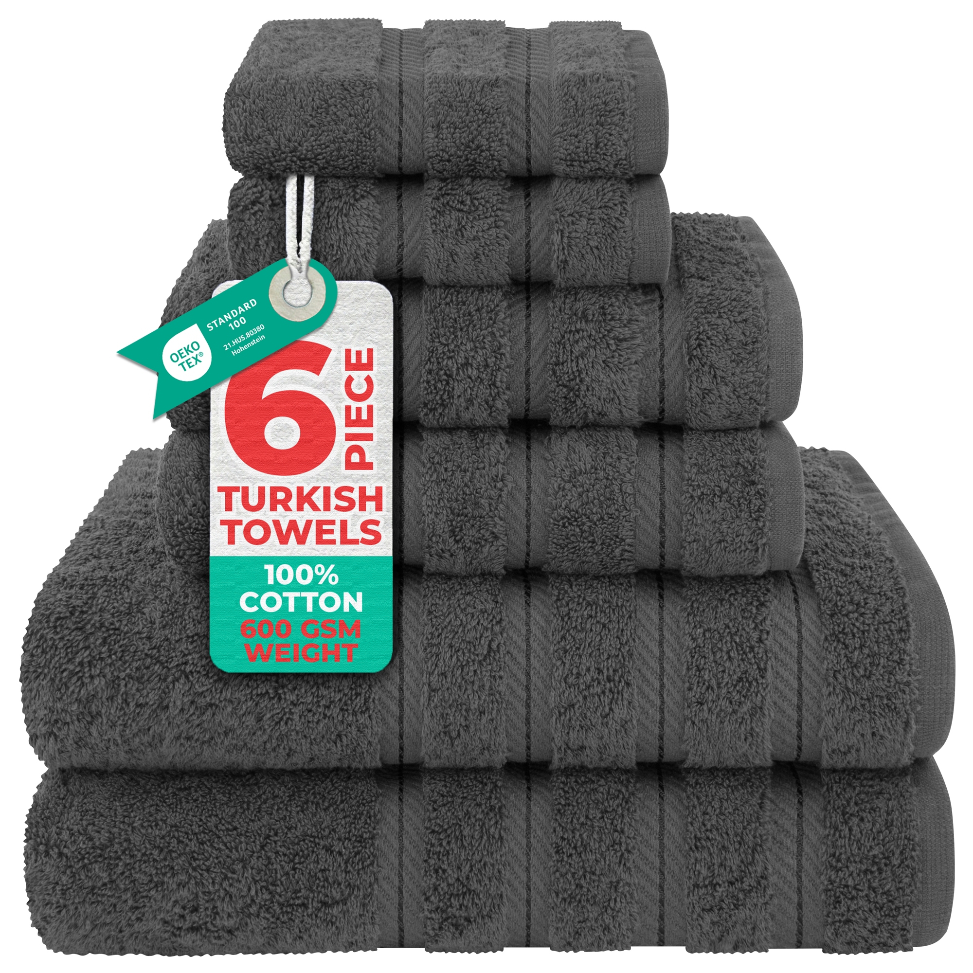 American Soft Linen 6 Piece Towel Set, 100% Cotton Bath Towels for Bathroom, Dark Gray