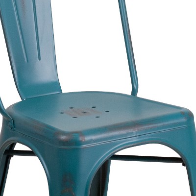 Kelly Blue-Teal Metal Indoor-Outdoor Stackable Side Chair