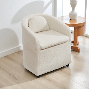 Mshliw Set of 1 Chenille Fabric Dining Armchair with Wing Back, Cushion, Solid Frame and 360° Swivel Universal Wheels, Upholstered Accent Chair - 1 of 4