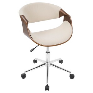 LumiSource Curvo Mid-Century Modern Office Chair - Walnut And Cream:: Swivel, Adjustable Height, Metal Legs - 1 of 4