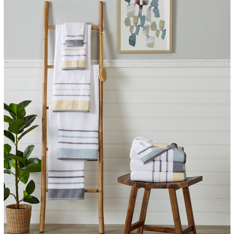 100% Cotton Quick-Dry Decorative Stripe Bath Towel Set, 2 of 9