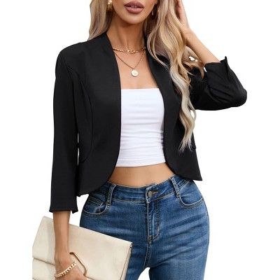 Womens Womens Casual Cropped Blazers Open Front Long 3/4 Sleeve Work Office Suit Jackets Blazer Shrug